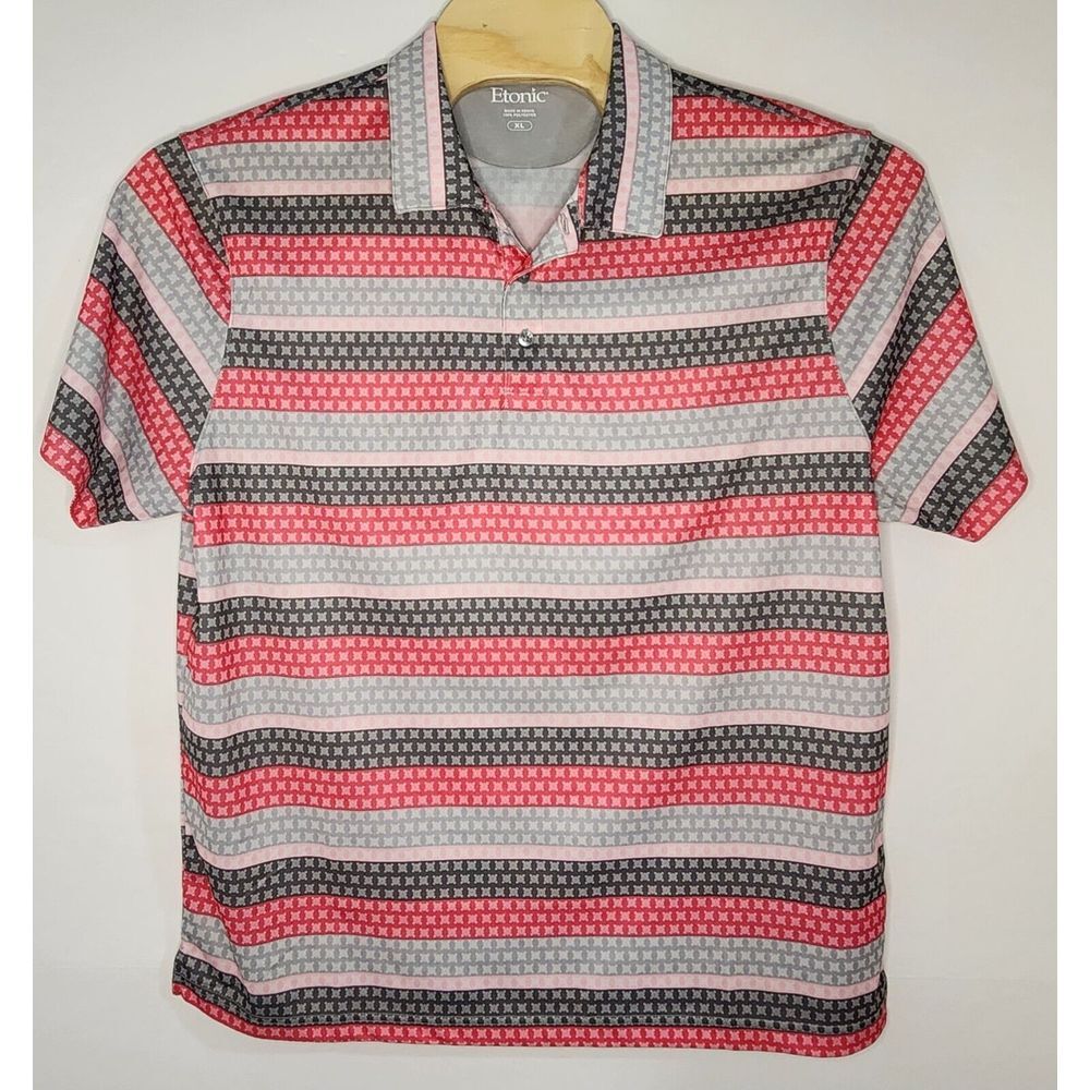 Etonic Shirt Golf Performance Polo Men's Size XL Geometric Print Comfort Stretch